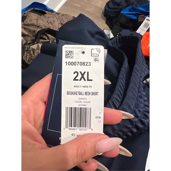 5. Reebok Mesh NWT Logo Print Mesh Basketball Shorts 10in Navy/Red/White - Picture 5 of 5